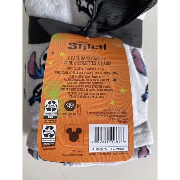 Set Of 2 Disney STITCH Skeleton Costume Halloween Hand Towels Bath 16 X 28” NEW - Picture 3 of 10